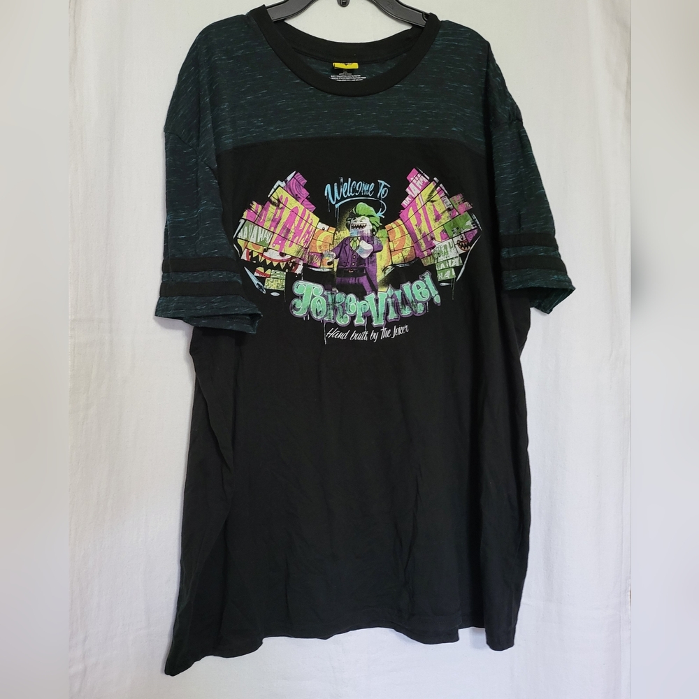 Lego The Batman Movie Mens Black Teal Jokerville Short Sleeve Tee Size 2XL‎